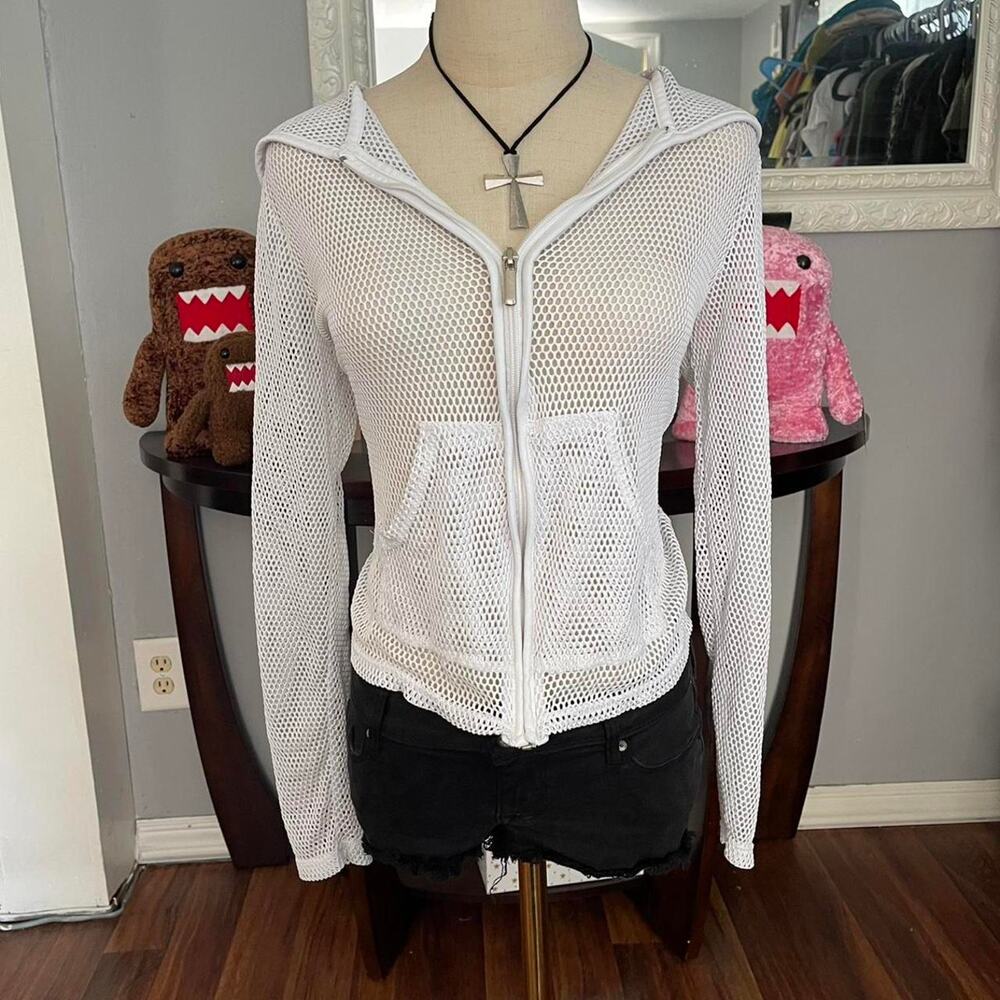 Y2k mesh fishnet zip up